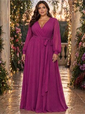 Textured Wrap Maxi Dress in Deep Magenta